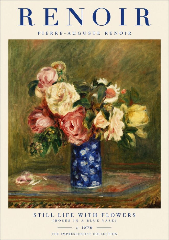 Renoir Still Life with Flowers (Roses in a Blue Vase) No3 - Plakat