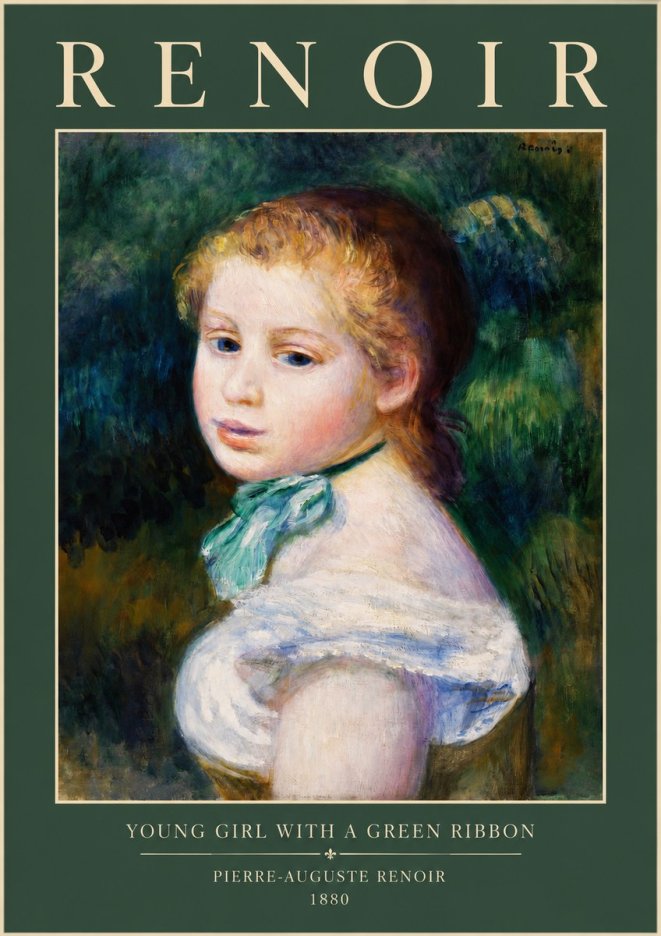 Renoir Young Girl with a Green Ribbon No2 - Plakat