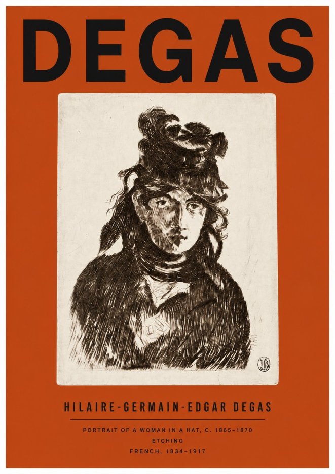 Edgar Degas Portrait of a Woman in a Hat No4 - Plakat