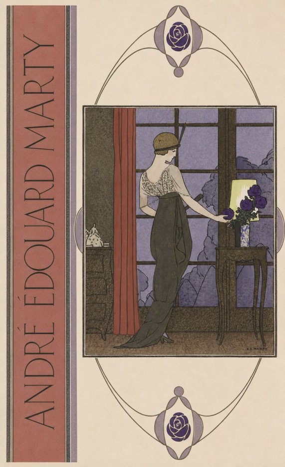 André Édouard Marty Lady at the Window with Roses No2 - Plakat