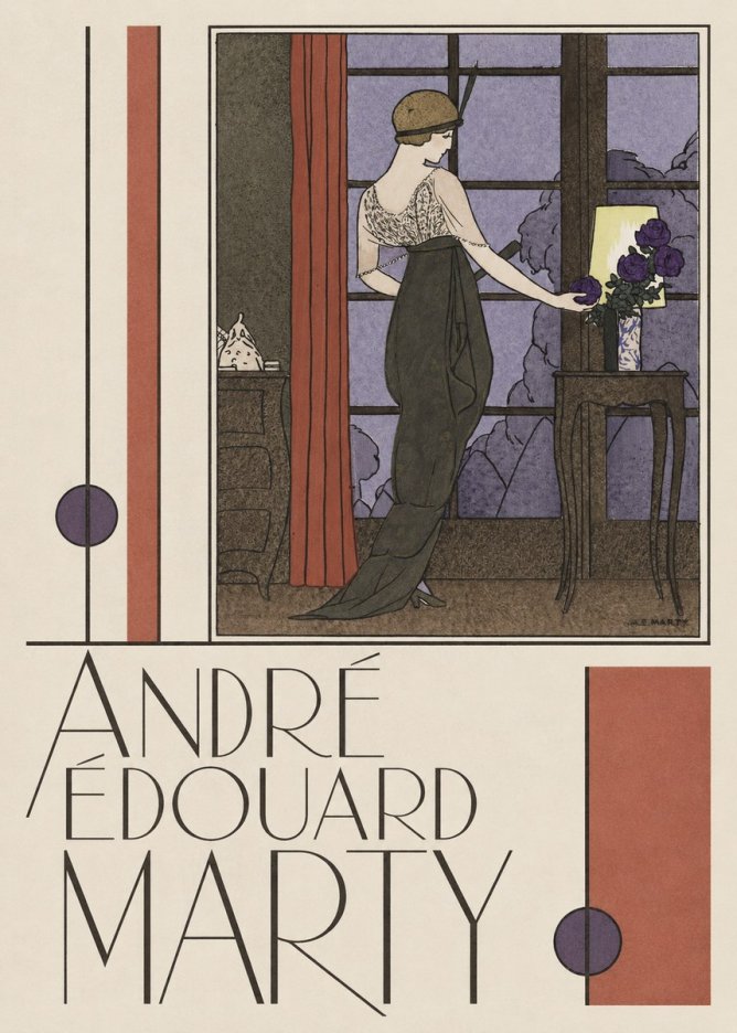 André Édouard Marty Lady at the Window with Roses No3 - Plakat