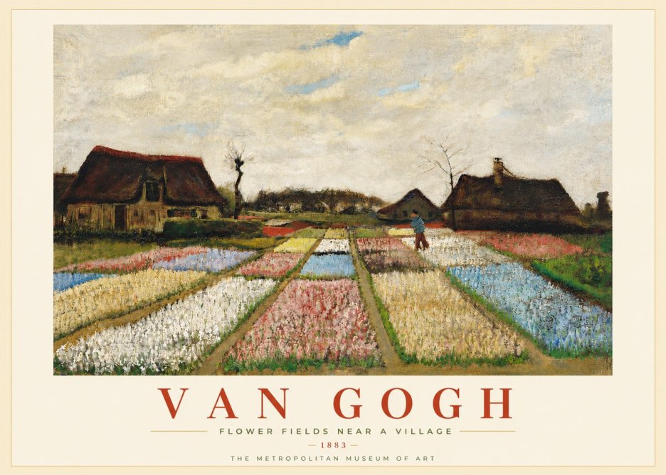 Van Gogh Flower Fields Near a Village No5 - Plakat