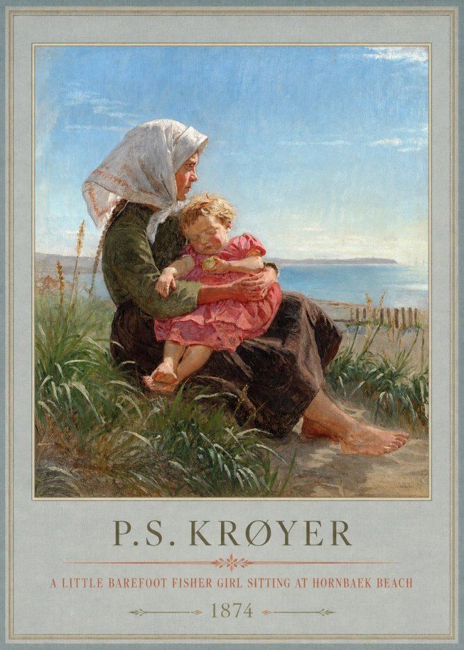 P.S. Krøyer A Little Barefoot Fisher Girl Sitting at Hornbaek Beach No1 - Plakat