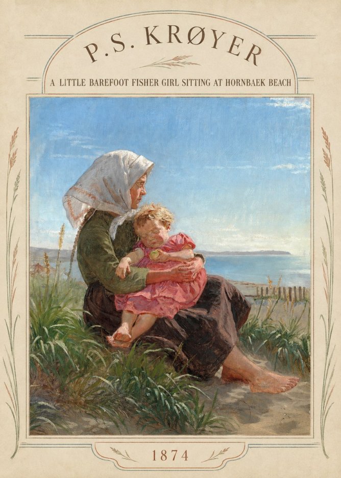 P.S. Krøyer A Little Barefoot Fisher Girl Sitting at Hornbaek Beach No4 - Plakat