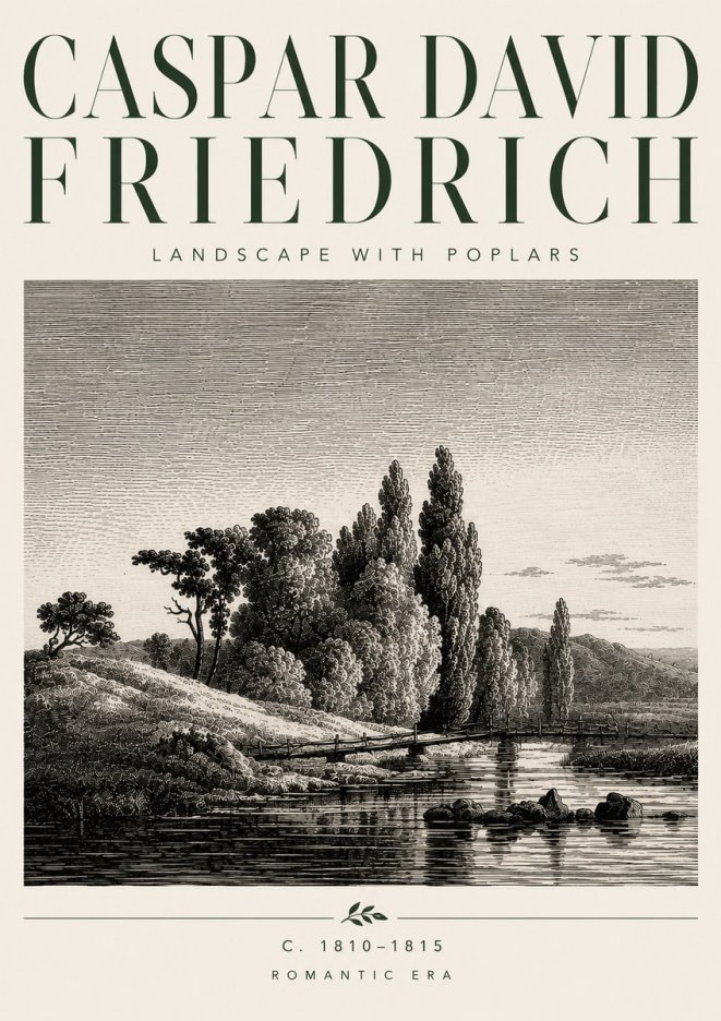 Caspar David Friedrich River Landscape with Poplars No5 - Plakat