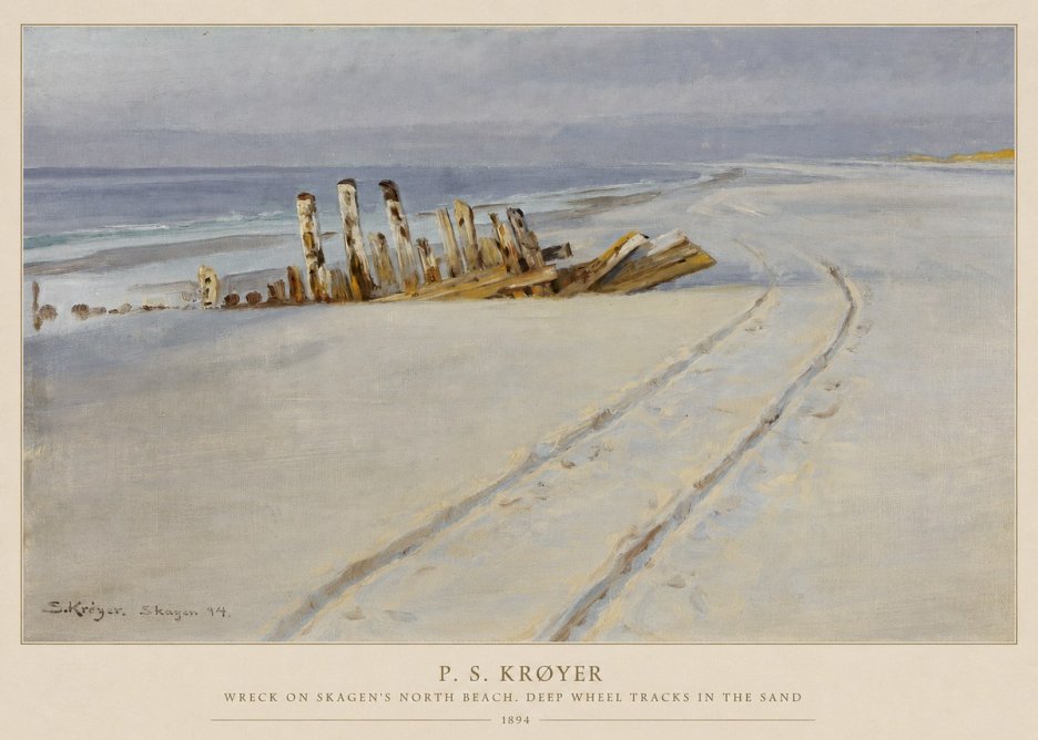P.S. Krøyer Wreck on Skagen's North Beach. Deep Wheel Tracks in the Sand No5 - Plakat