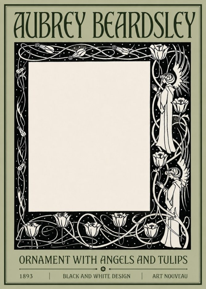 Aubrey Beardsley Ornament with Angels and Tulips No4 - Plakat