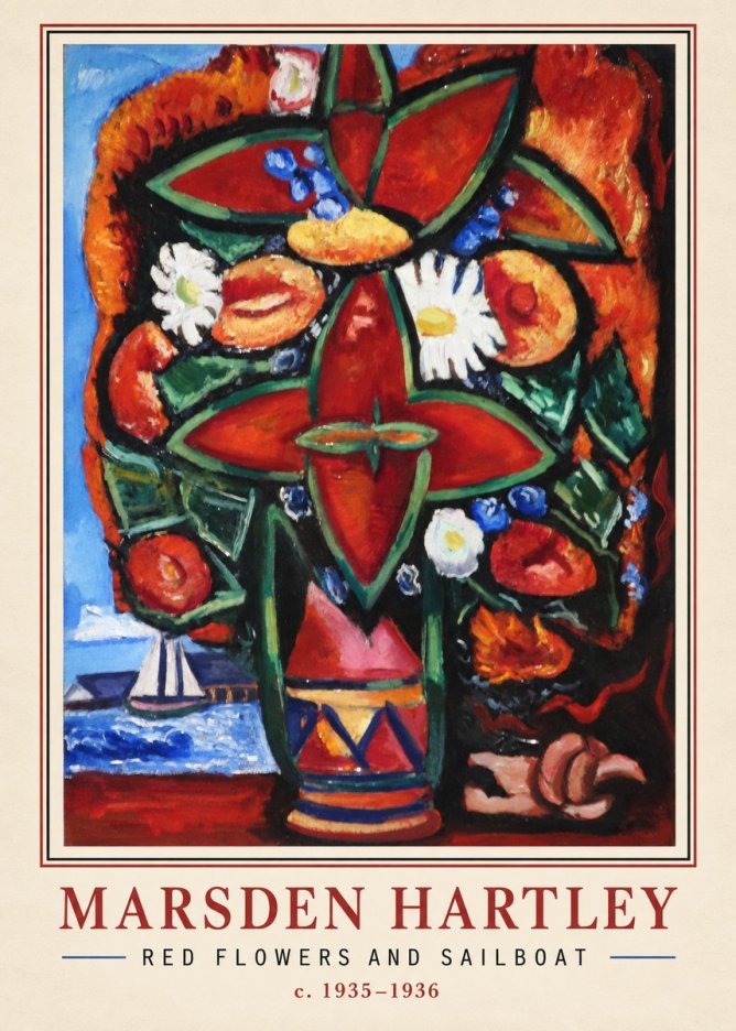 Marsden Hartley Red Flowers and Sailboat No2 - Plakat