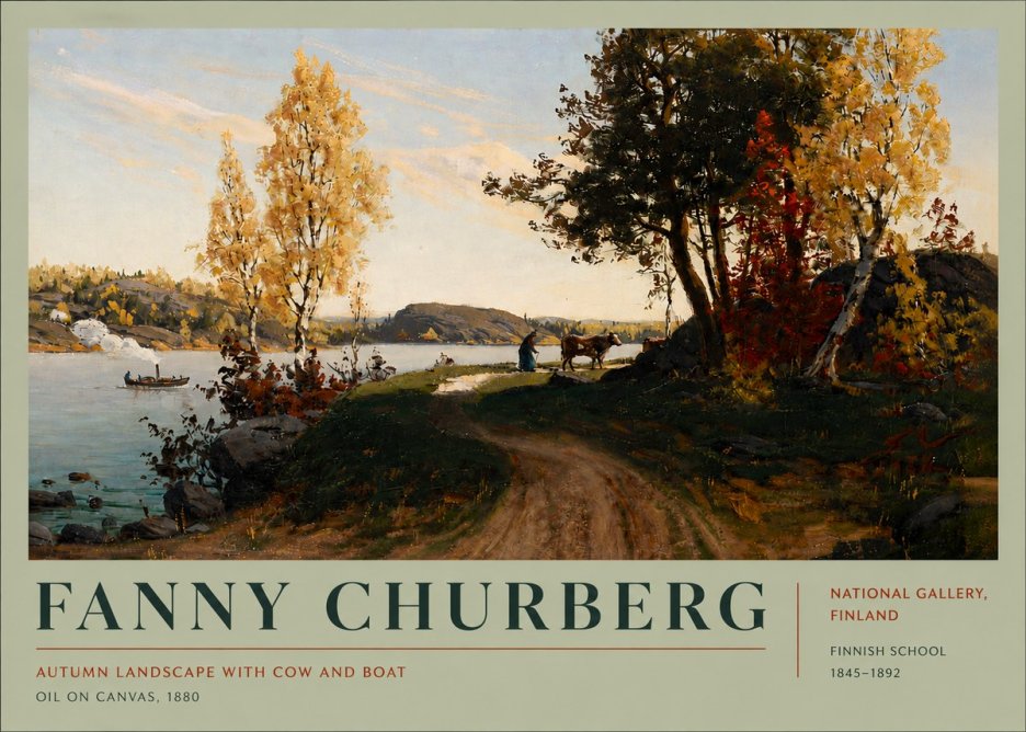 Fanny Churberg Autumn Landscape with Cow and Boat No4 - Plakat