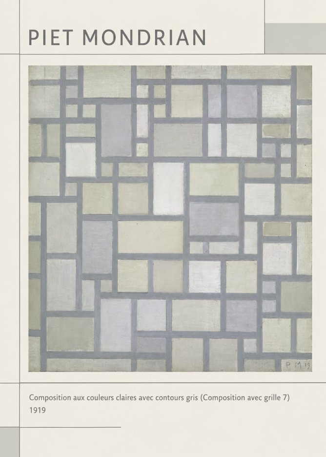 Piet Mondrian Composition Aux Couleurs Claires Avec Contours Gris (Composition Avec Grille 7) No1 - Plakat