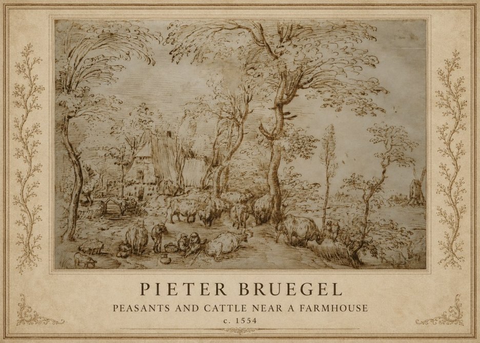 Pieter Bruegel Peasants and Cattle Near a Farmhouse No1 - Plakat