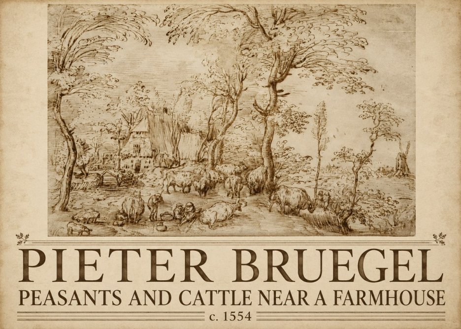 Pieter Bruegel Peasants and Cattle Near a Farmhouse No5 - Plakat