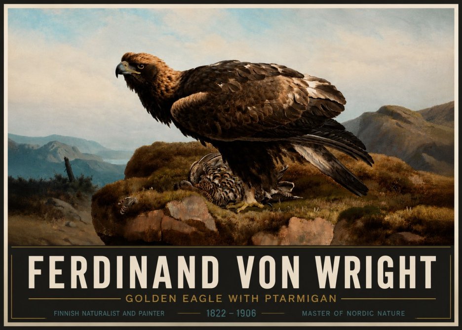 Ferdinand von Wright Golden Eagle with Ptarmigan No4 - Plakat
