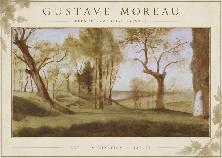 Gustave Moreau Wooded River Landscape No6 - Plakat