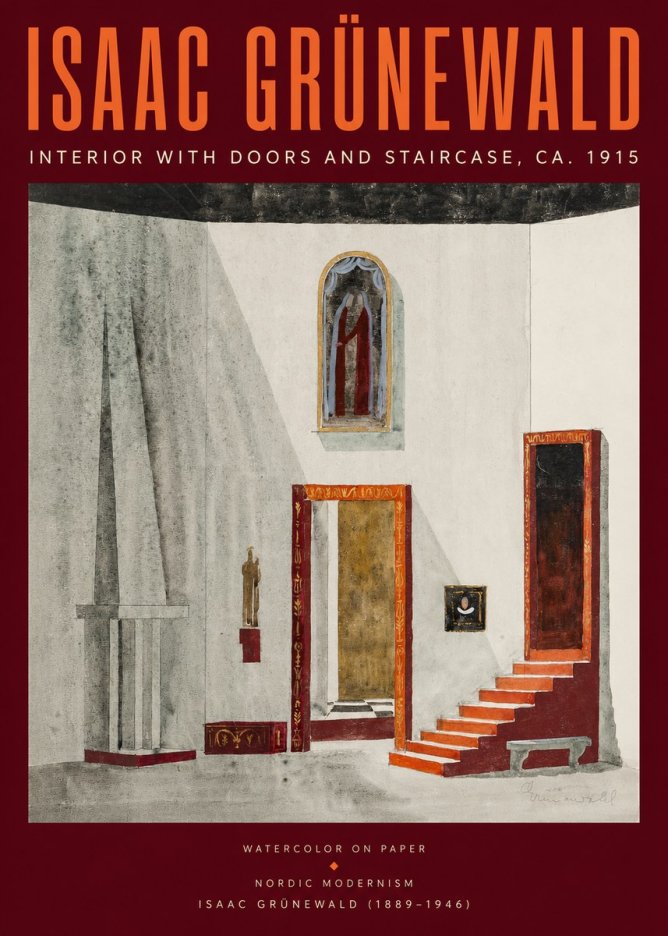 Isaac Grünewald Interior with Doors and Staircase, Ca. 1915 No2 - Plakat