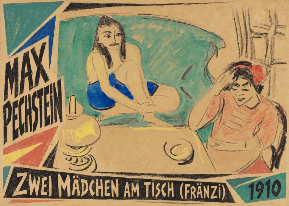 Max Pechstein Zwei Mädchen Am Tisch (Fränzi) No3 - Plakat
