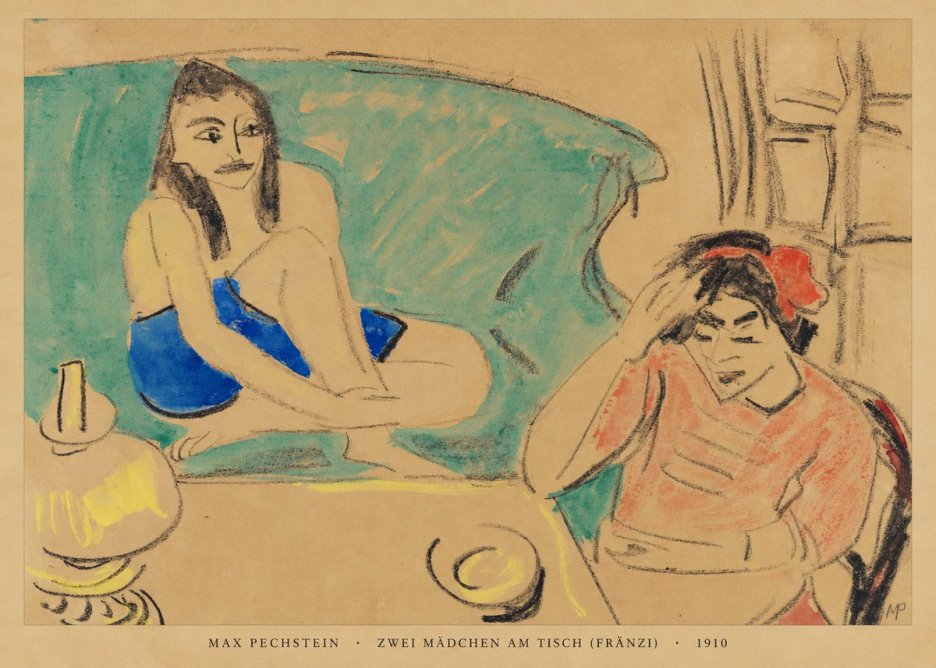 Max Pechstein Zwei Mädchen Am Tisch (Fränzi) No6 - Plakat