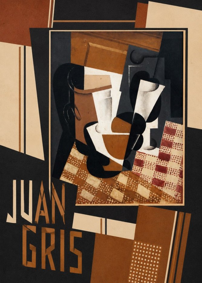 Juan Gris Cubist Still Life with Glass and Tablecloth No2 - Plakat