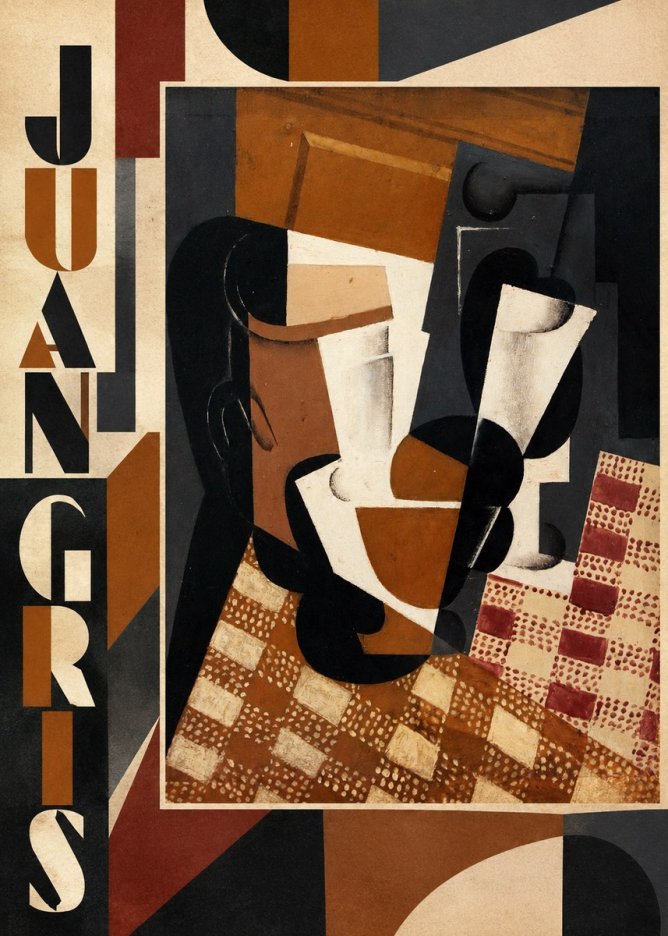 Juan Gris Cubist Still Life with Glass and Tablecloth No3 - Plakat