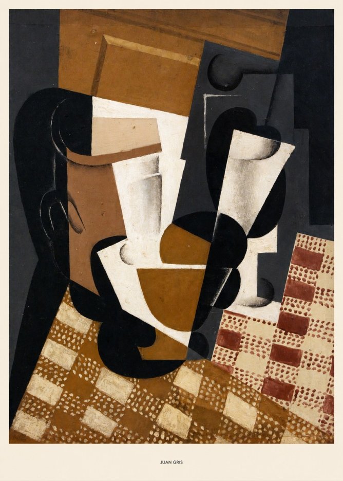 Juan Gris Cubist Still Life with Glass and Tablecloth No5 - Plakat
