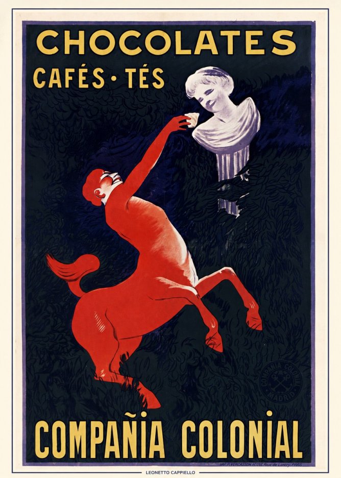 Leonetto Cappiello Chocolates, Cafés, Tés - Compañía Colonial No5 - Plakat