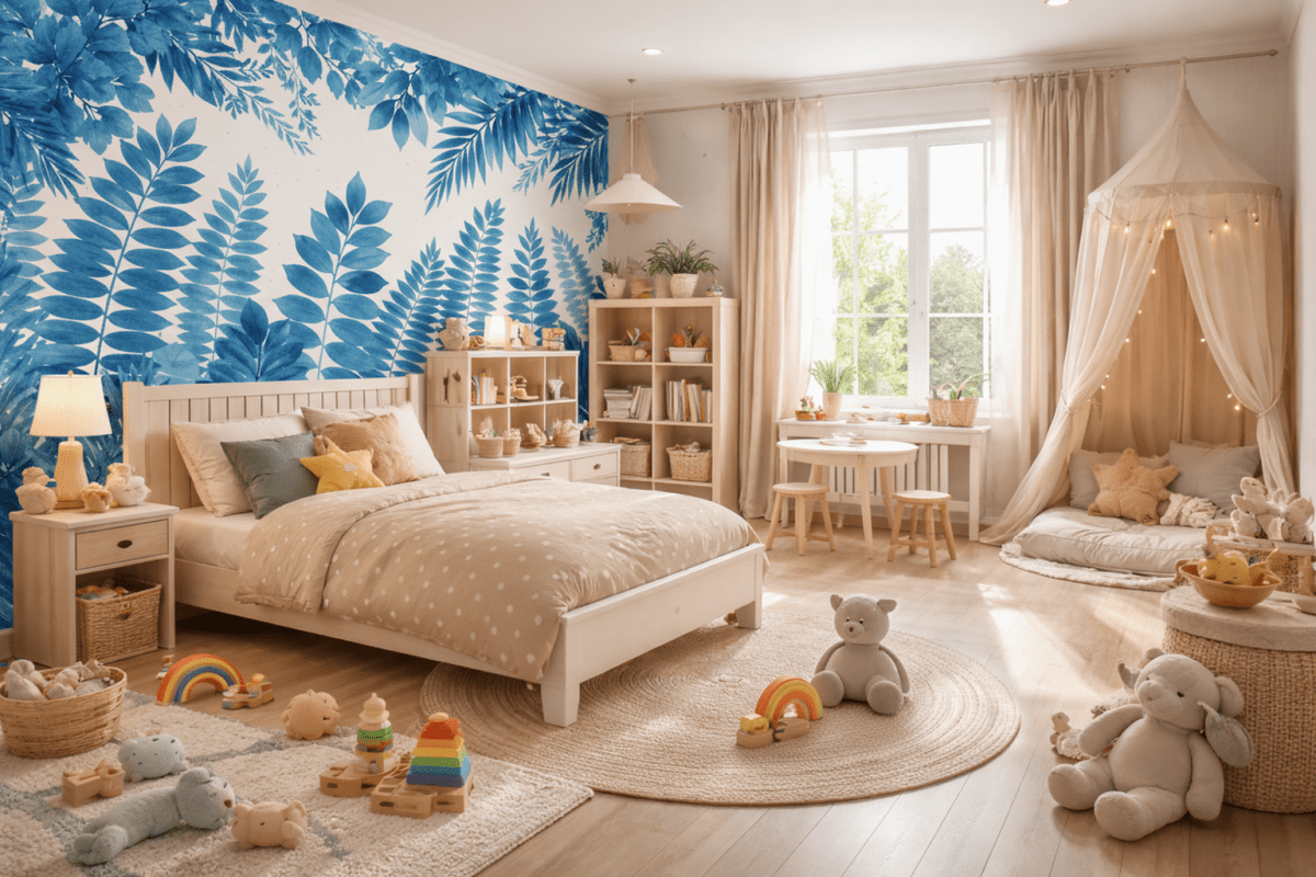 Indigo Foliage Mural