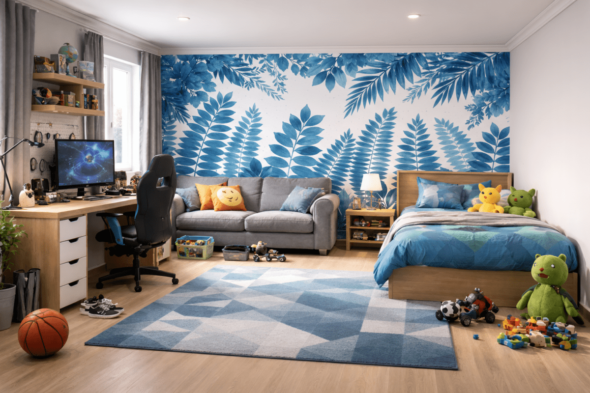 Indigo Foliage Mural