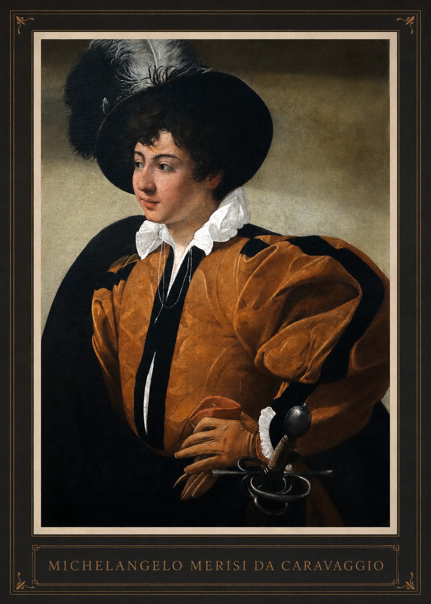 Michelangelo Merisi da Caravaggio Young Man with a Plumed Hat No1 - Plakat