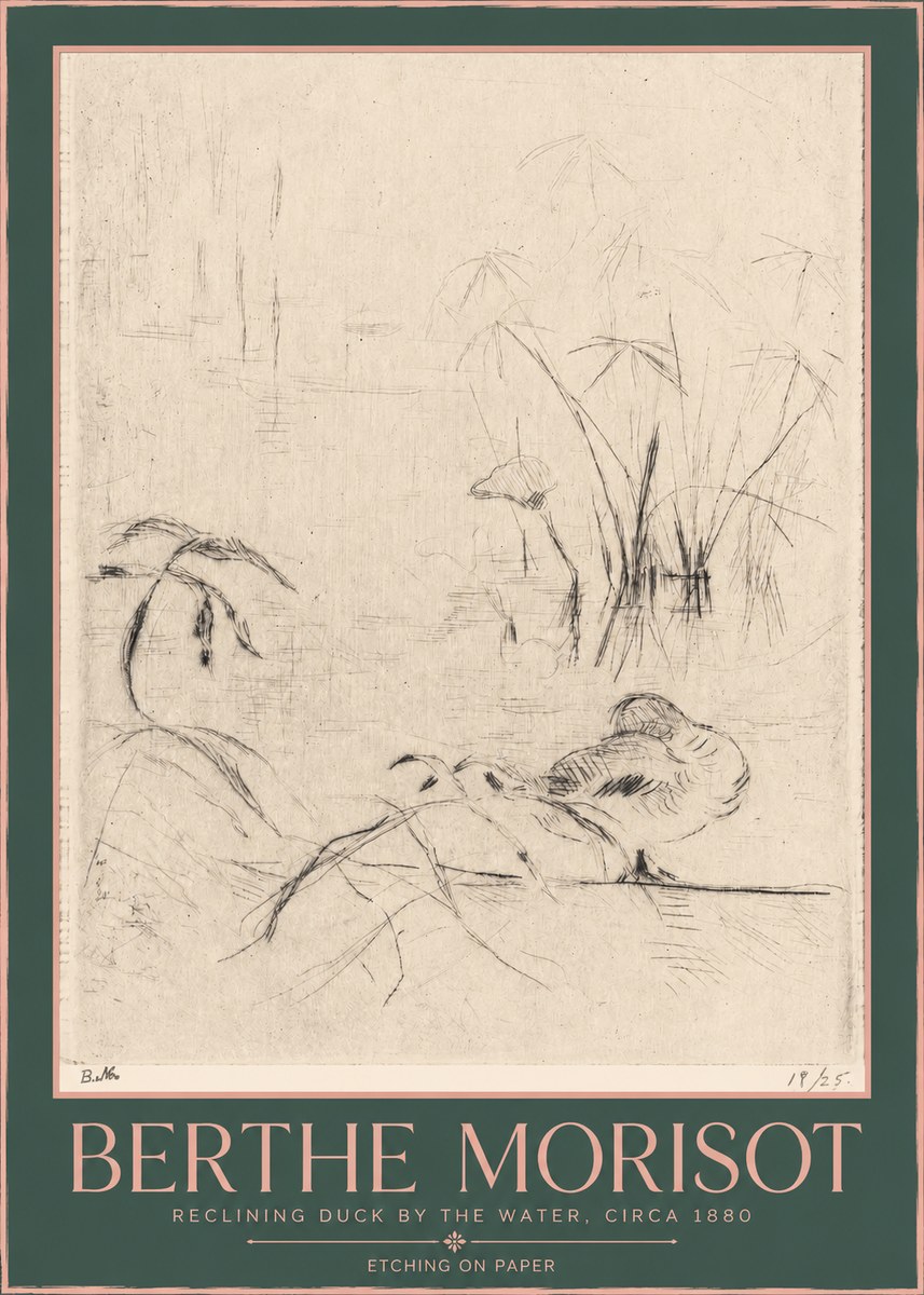 Berthe Morisot Reclining Duck by the Water No2 - Plakat