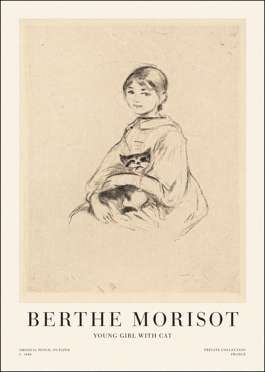 Berthe Morisot Young Girl with Cat No1 - Plakat