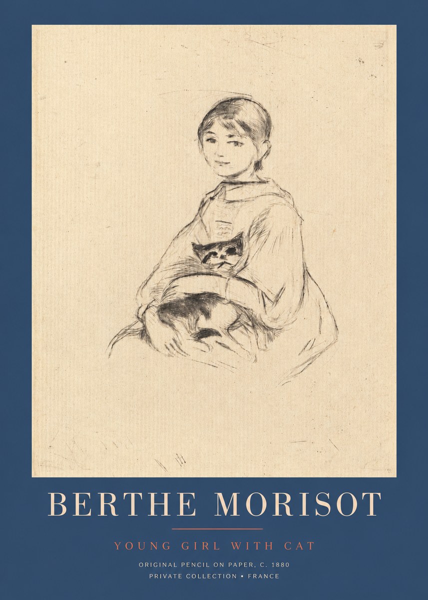 Berthe Morisot Young Girl with Cat No2 - Plakat