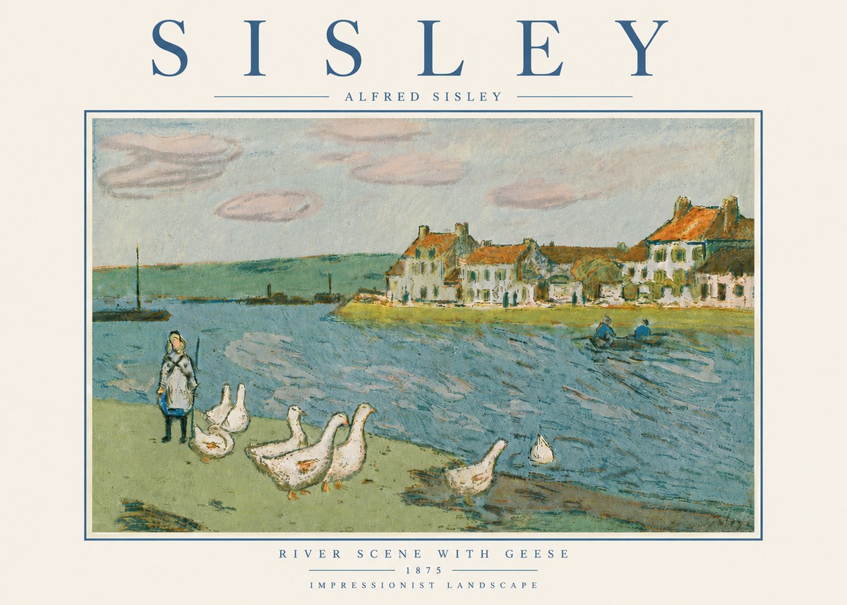 Sisley River Scene with Geese No6 - Plakat