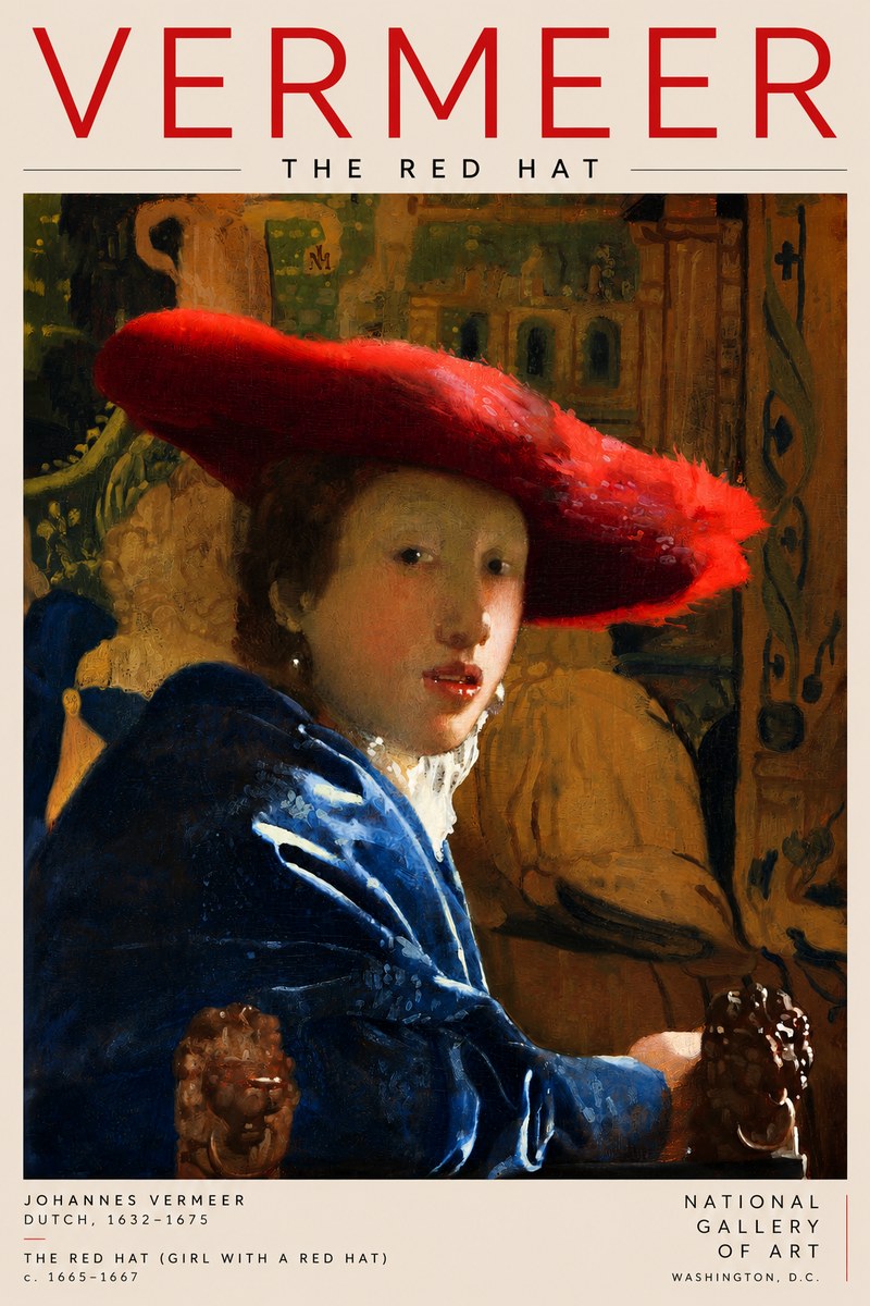 Vermeer The Red Hat No2 - Plakat