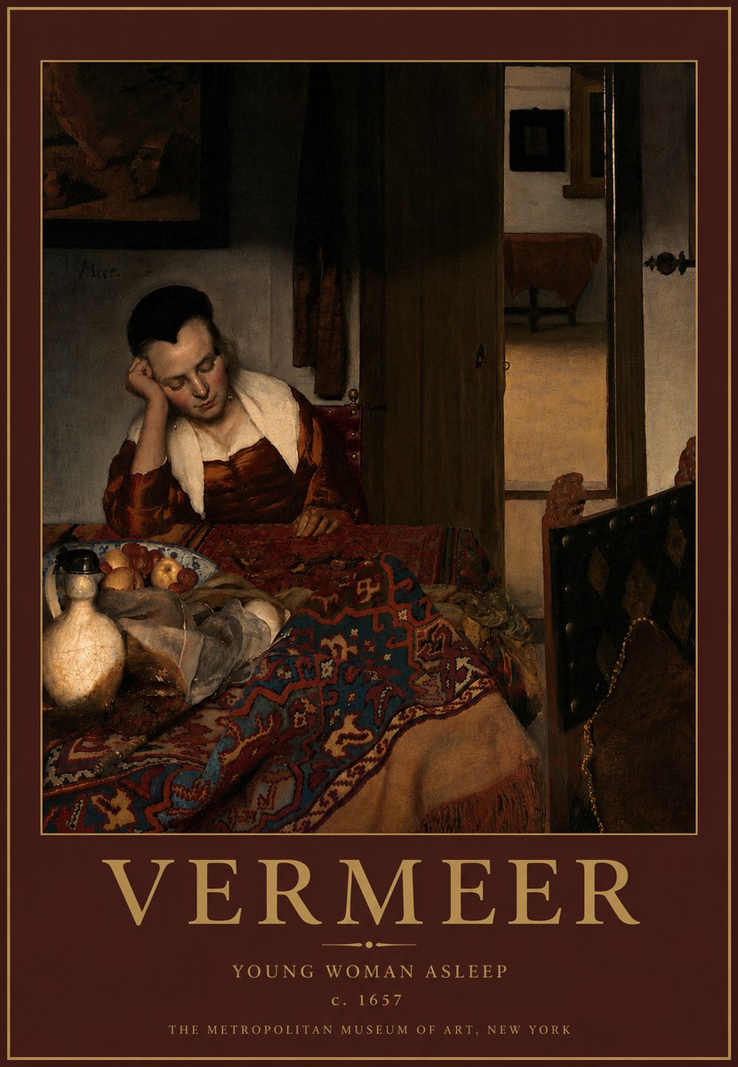 Vermeer Young Woman Asleep No5 - Plakat