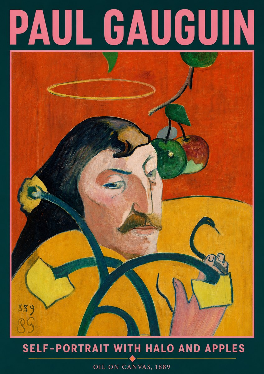 Paul Gauguin Self-portrait with Halo and Apples No5 - Plakat
