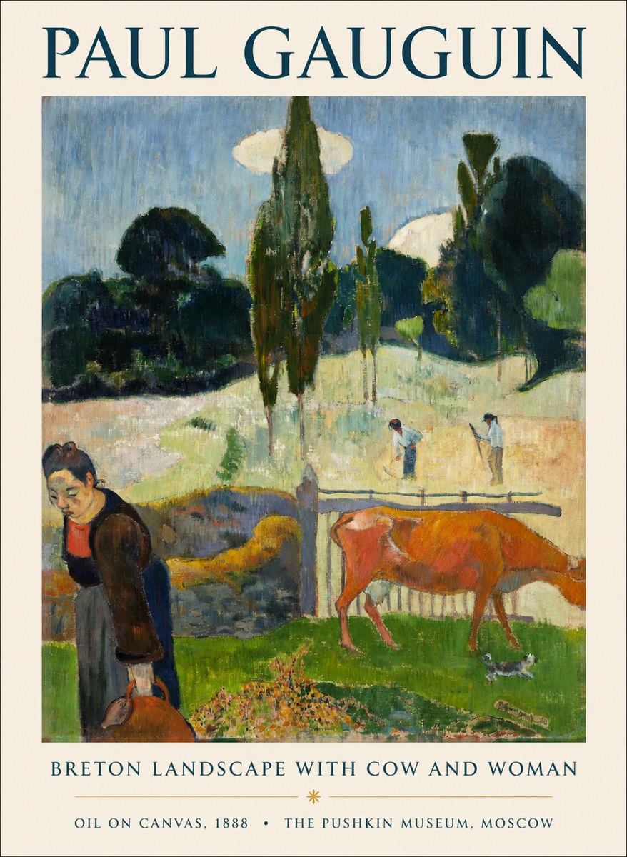 Paul Gauguin Breton Landscape with Cow and Woman No1 - Plakat