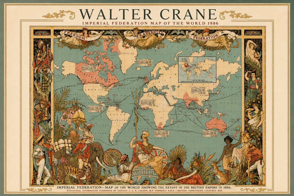 Walter Crane Imperial Federation Map of the World 1886 No5 - Plakat