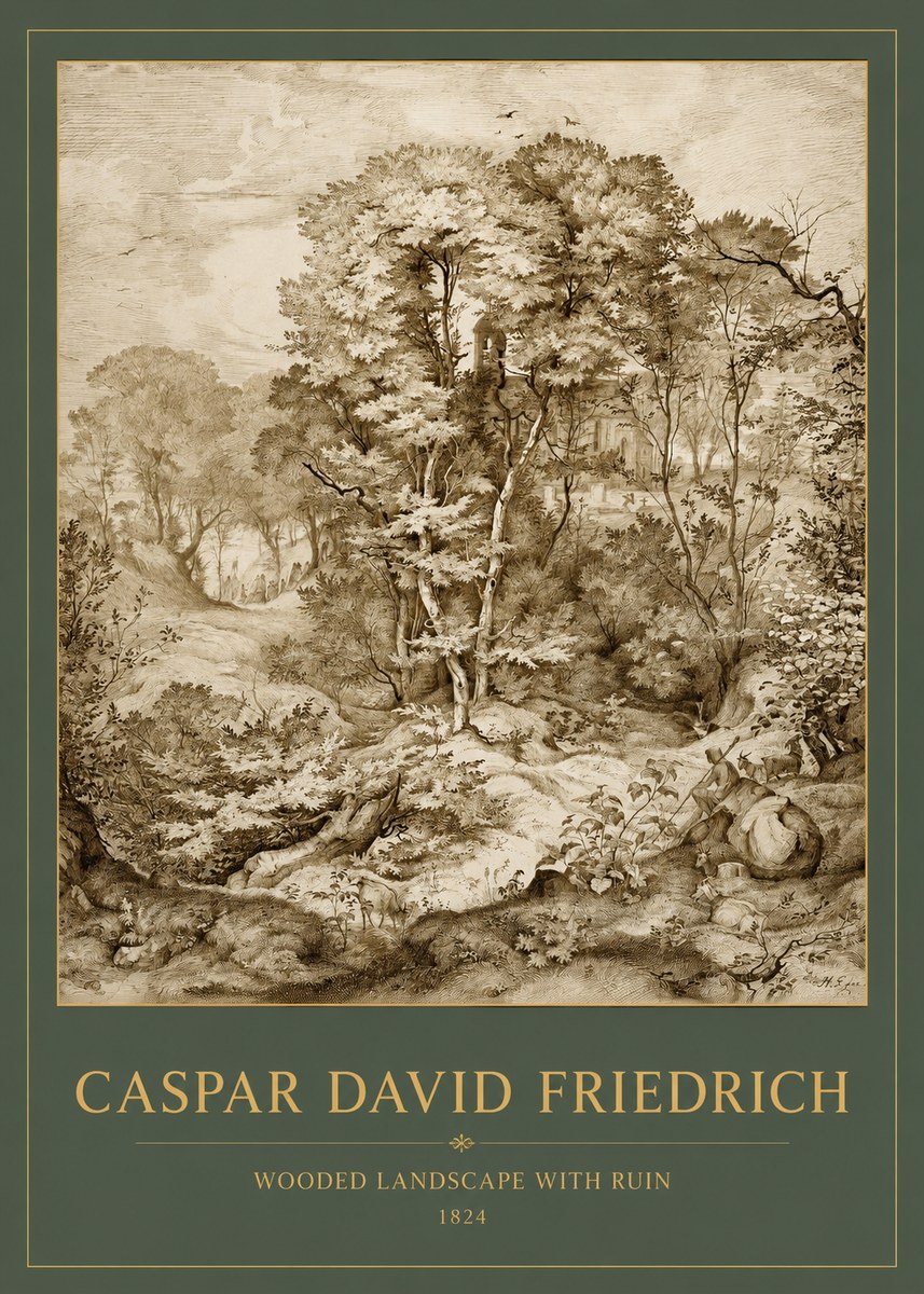 Caspar David Friedrich Wooded Landscape with Ruin No2 - Plakat