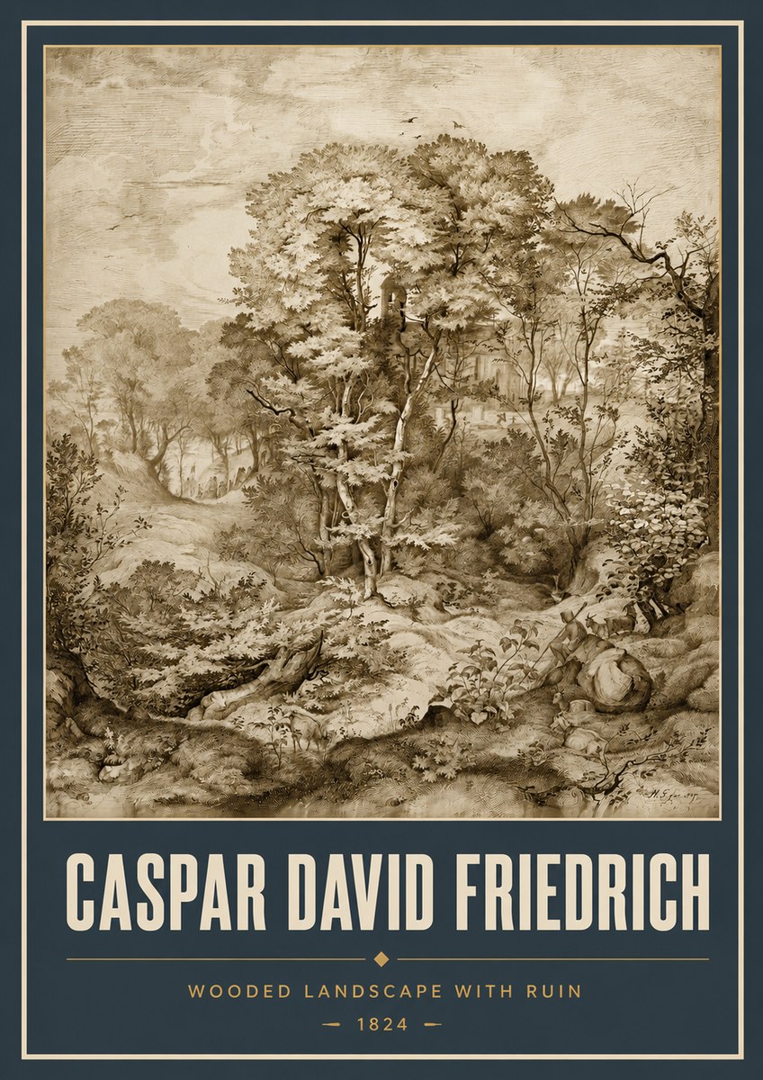 Caspar David Friedrich Wooded Landscape with Ruin No5 - Plakat