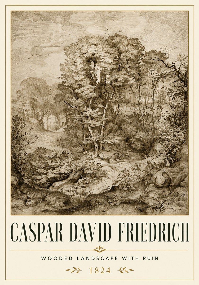 Caspar David Friedrich Wooded Landscape with Ruin No6 - Plakat