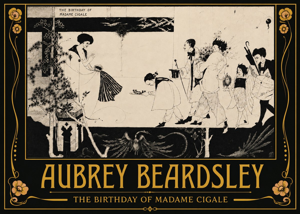 Aubrey Beardsley The Birthday of Madame Cigale No3 - Plakat