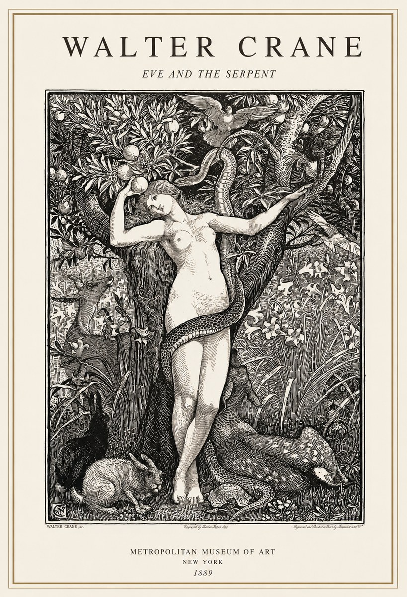Walter Crane Eve and the Serpent No1 - Plakat