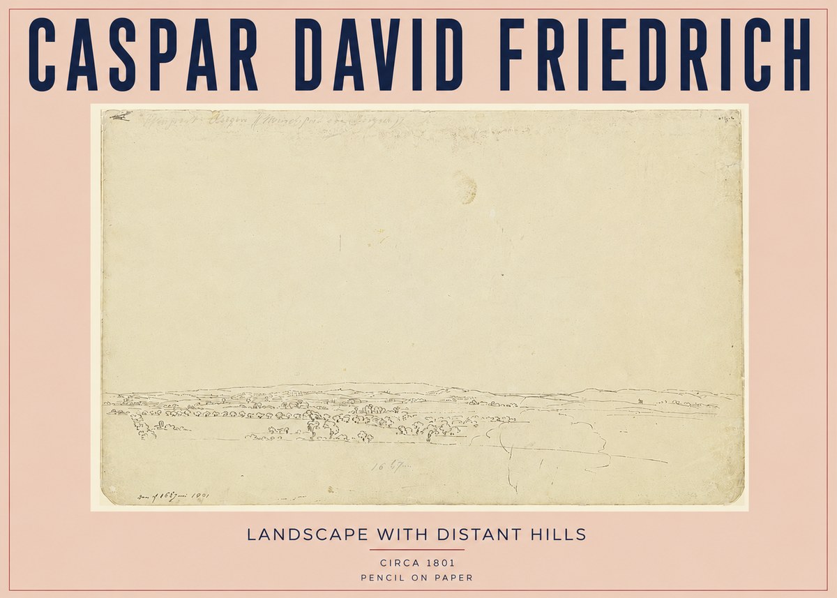 Caspar David Friedrich Landscape with Distant Hills No3 - Plakat
