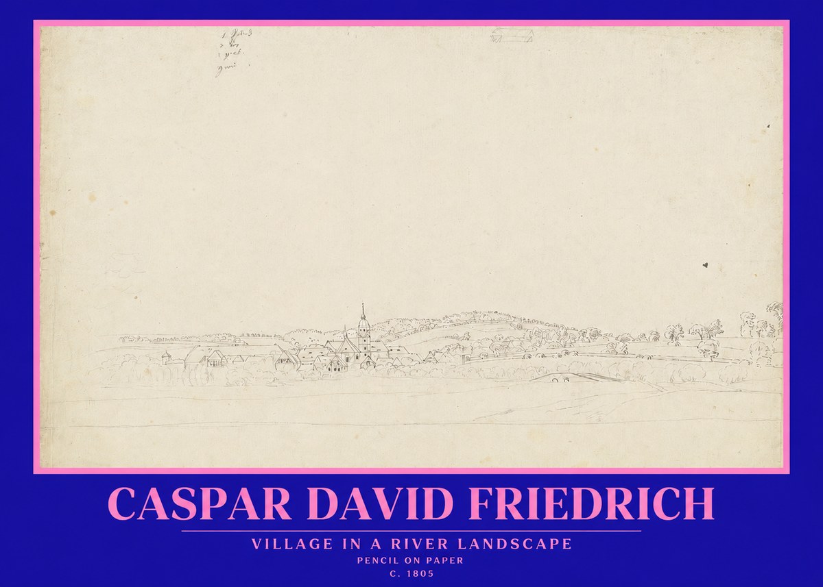 Caspar David Friedrich Village in a River Landscape No2 - Plakat