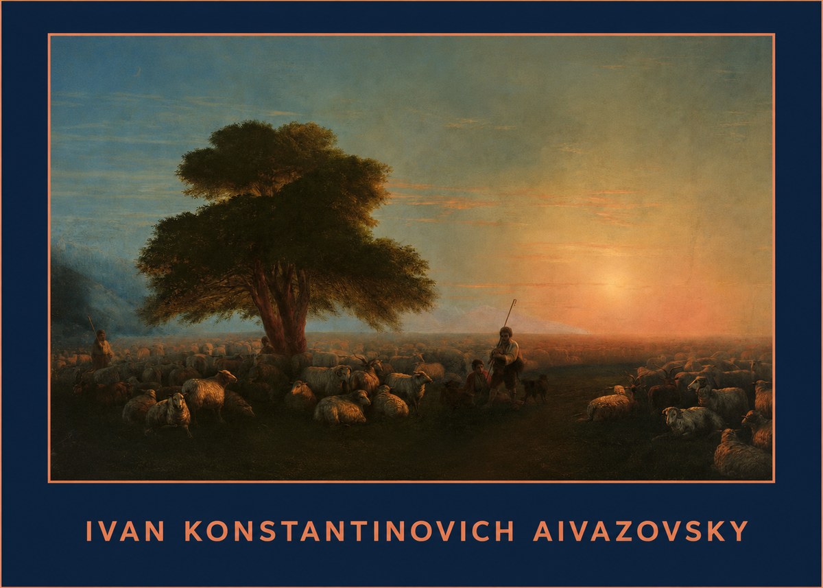 Ivan Konstantinovich Aivazovsky Shepherd with Flock at Sunset No1 - Plakat