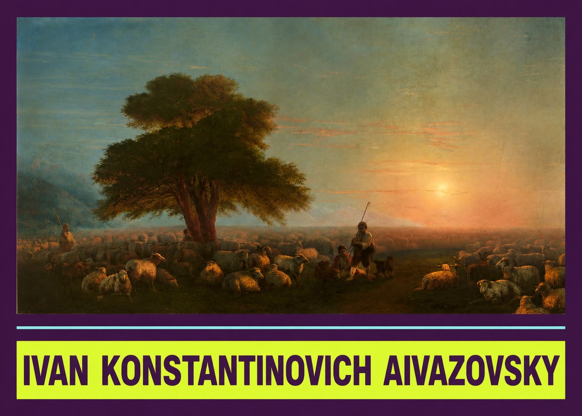 Ivan Konstantinovich Aivazovsky Shepherd with Flock at Sunset No4 - Plakat