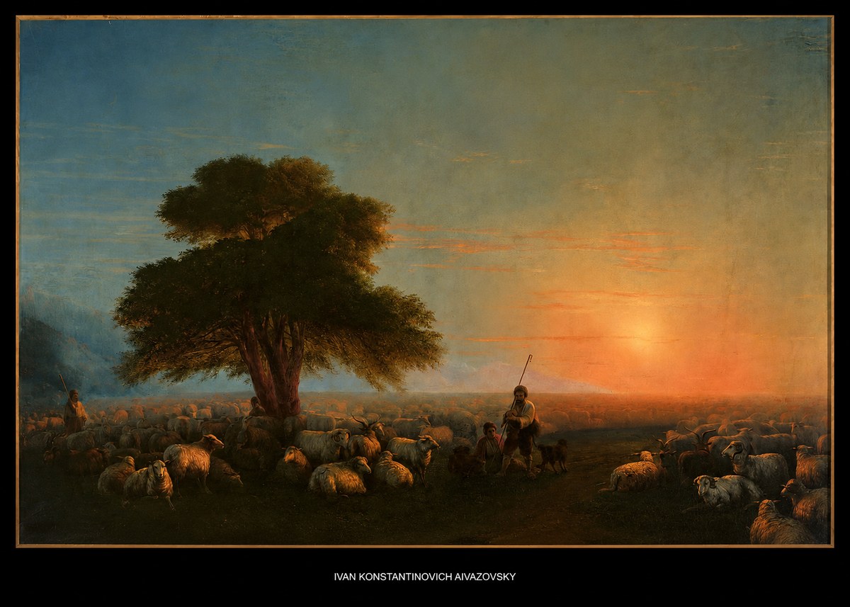 Ivan Konstantinovich Aivazovsky Shepherd with Flock at Sunset No5 - Plakat