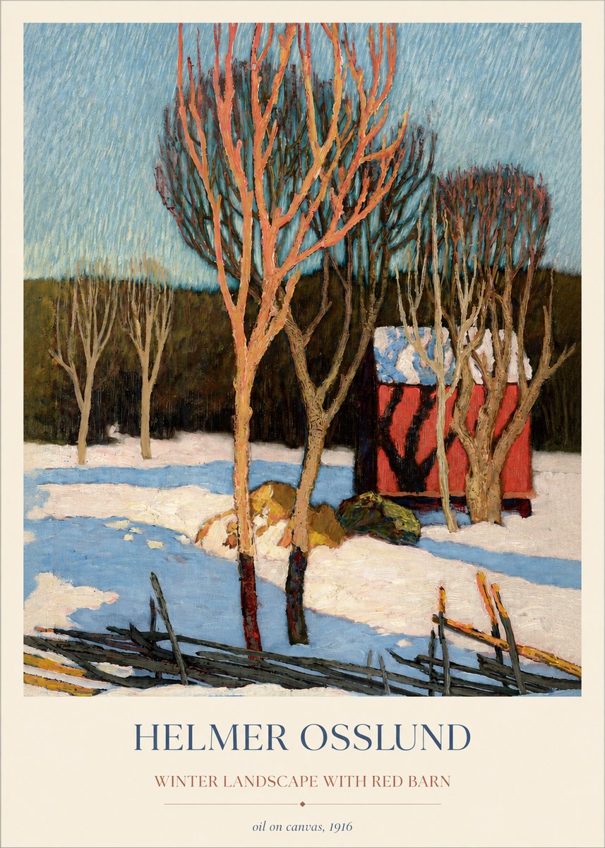 Helmer Osslund Winter Landscape with Red Barn No1 - Plakat