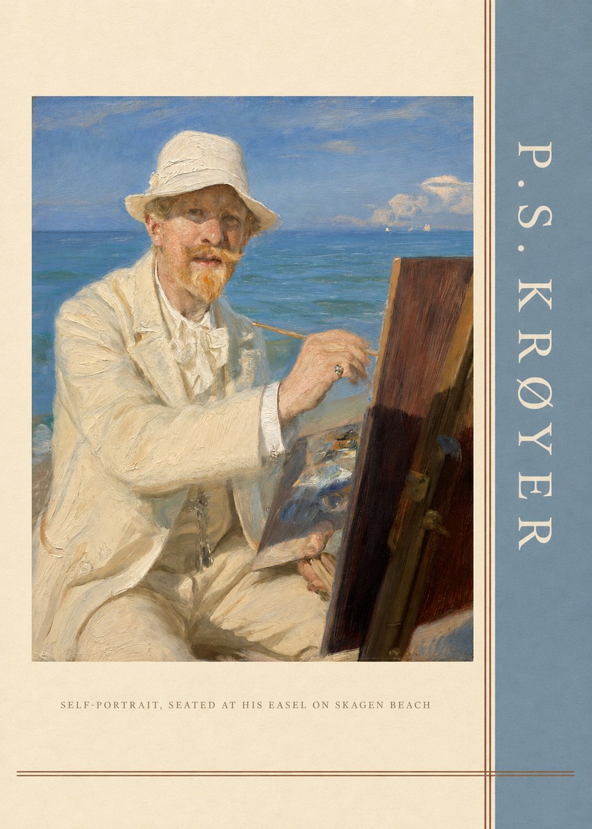 P.S. Krøyer Self-portrait, Seated at His Easel on Skagen Beach No2 - Plakat