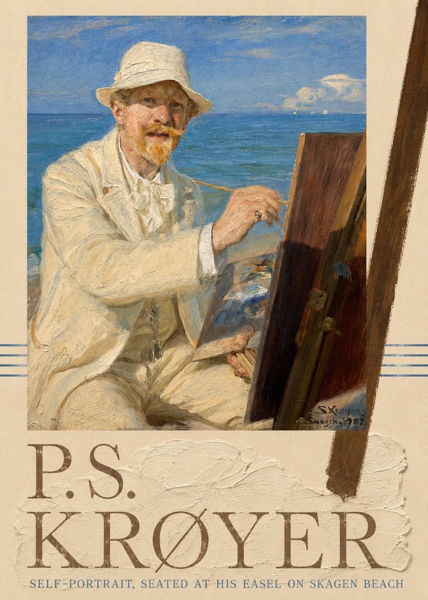P.S. Krøyer Self-portrait, Seated at His Easel on Skagen Beach No6 - Plakat